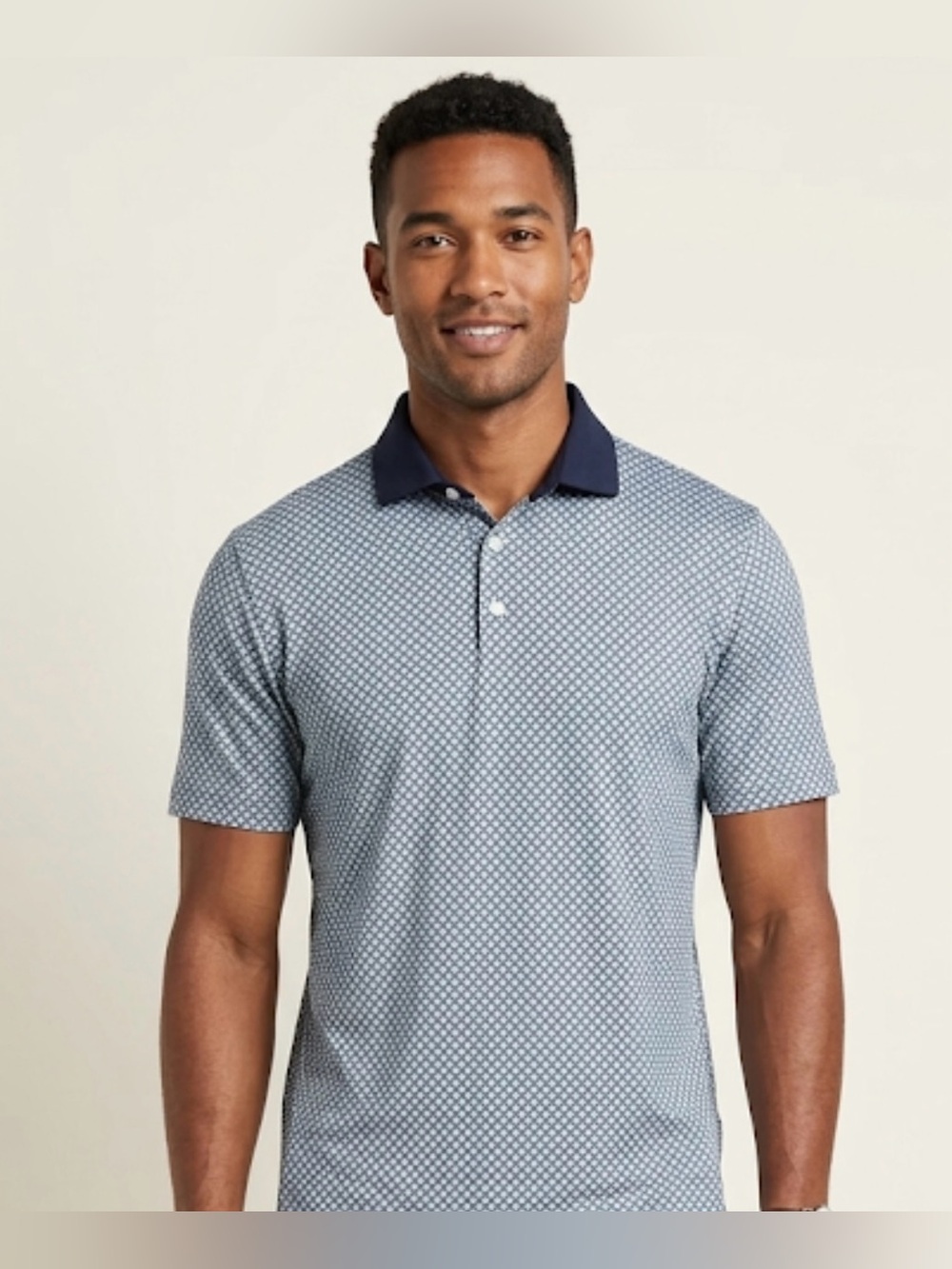 Mizzen+Main Geometric Blue Polo Shirt Small | Trim